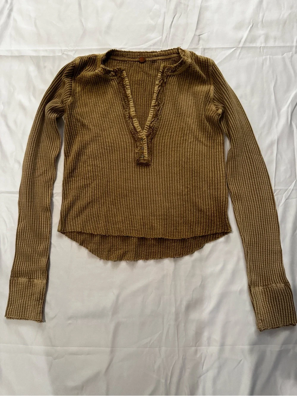 Free People Waffle Knit Long-Sleeve Henley Top Size Small